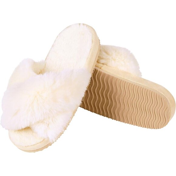 Luxurious Women's Cross Band Fuzzy Slippers - Soft Cozy Open Toe Comfort - Picture 4 of 6